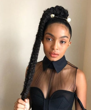 Image of STYLE SHOWCASE: NAIV'ASHA JOHNSON'S FABULOUS EMBELLISHED HIGH-TRIO BRAIDED PONYTAIL ON YARA SHAHIDI