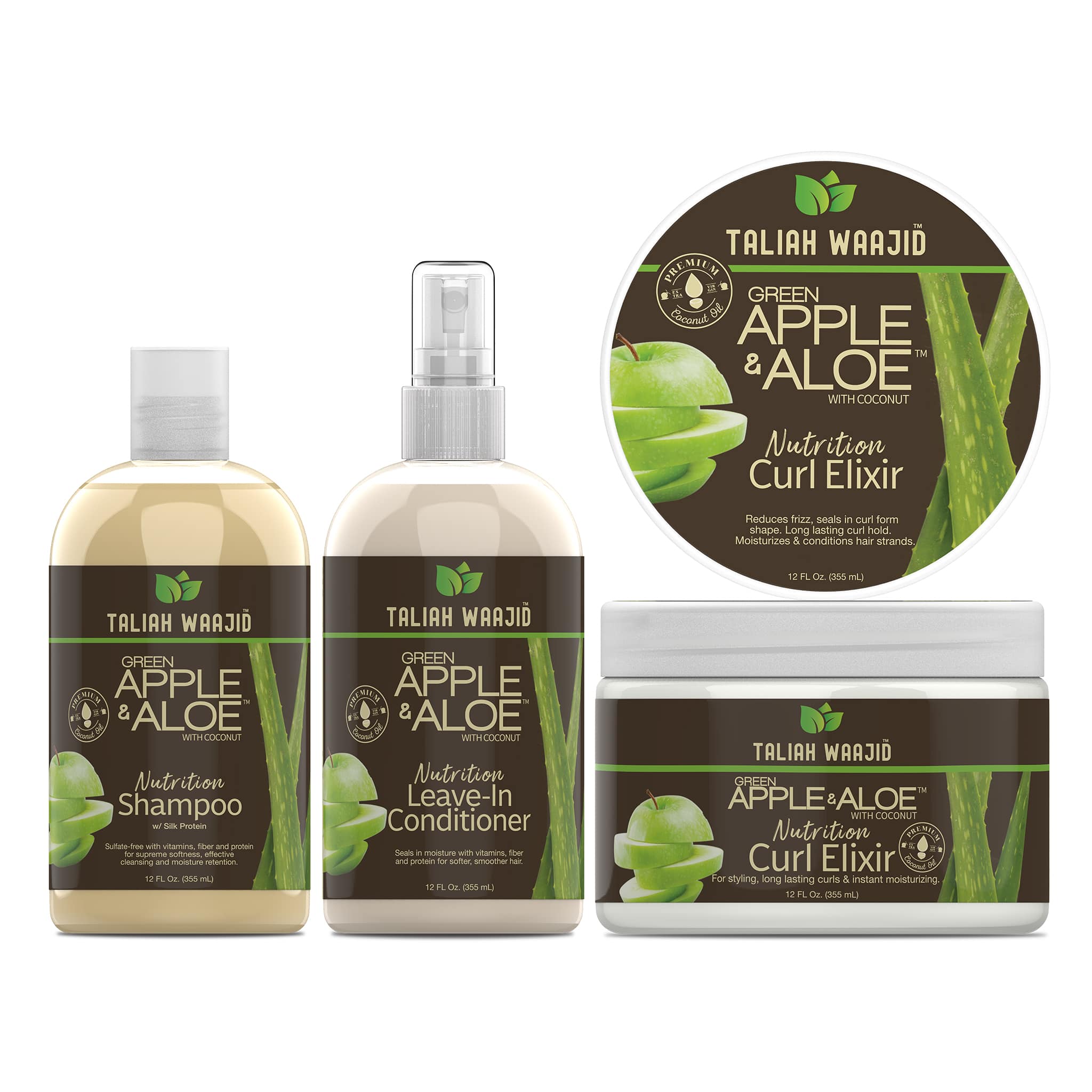 Taliah Waajid Green Apple And Aloe Curly Curls Elixir Regimen Bundle